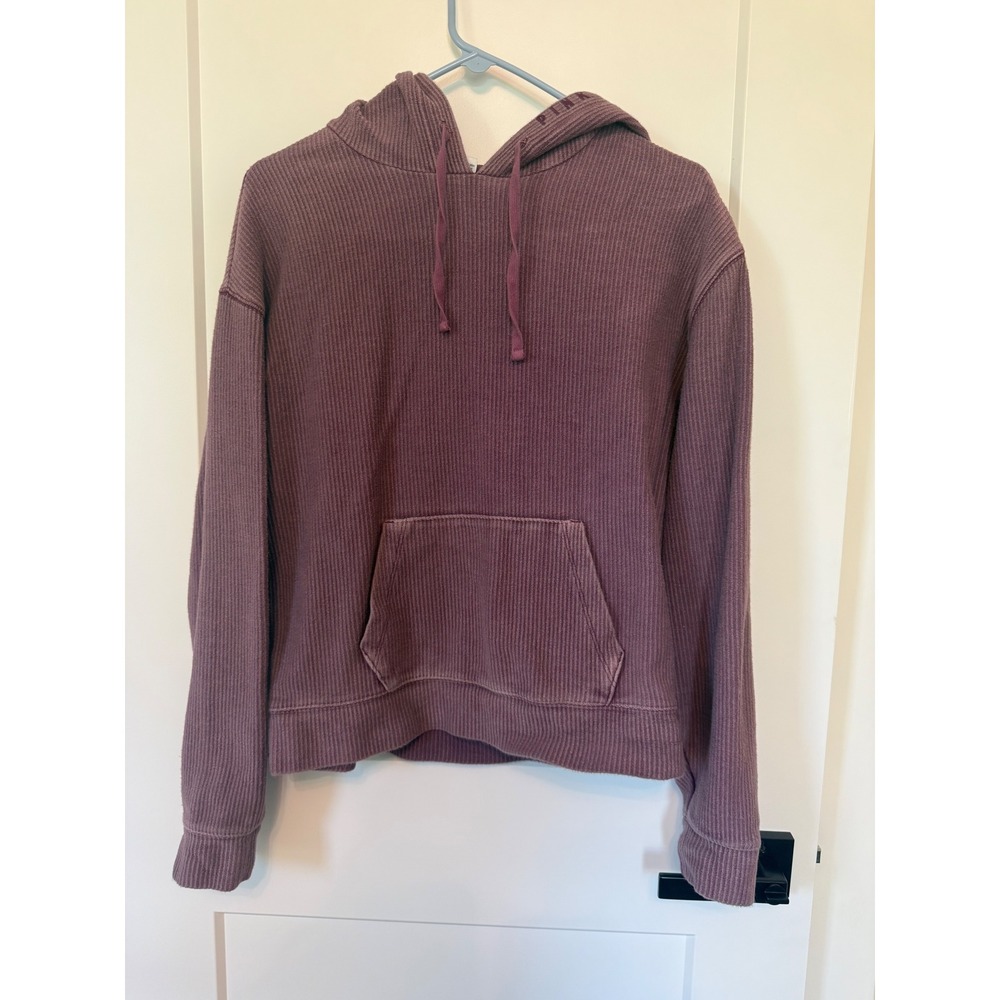 PINK Victoria's Secret Corded Waffle Knit Pullover Hoodie Plum Mauve Small